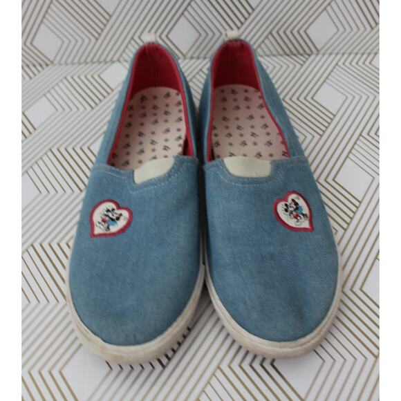 Disney x Junk Food Womens Minnie & Mickey Mouse Slip on Shoes Blue Size 6 Used - Picture 1 of 9